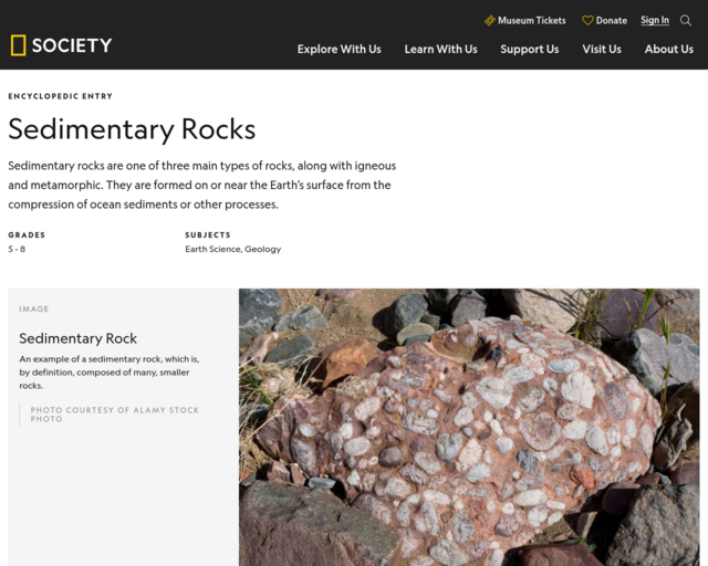 Screenshot of the Sedimentary Rocks 3 website