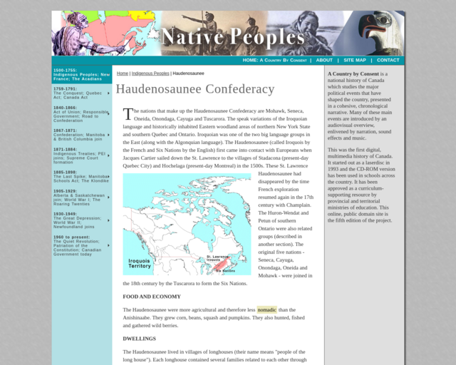 Screenshot of the Iroquois: Six Nations website