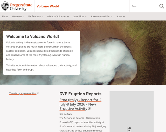 Screenshot of the Volcano World (Oregon State University) website