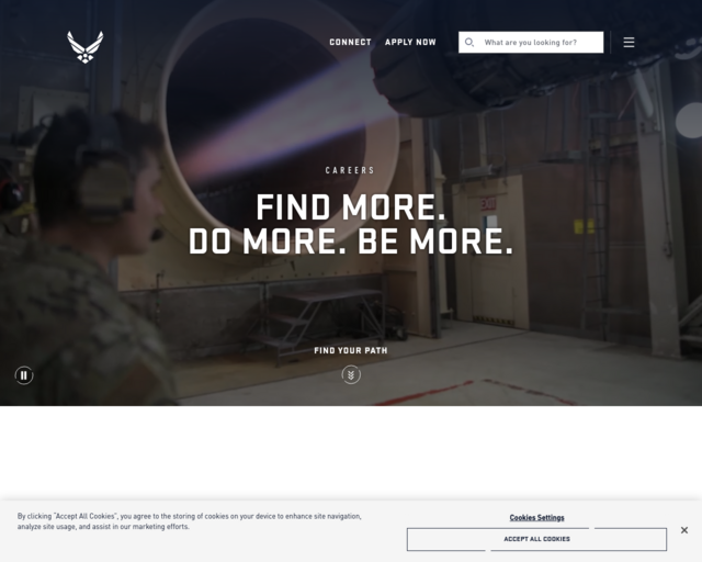 Screenshot of the Careers in the Air Force website