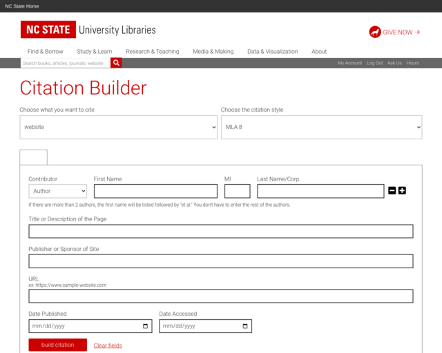 Screenshot of the Citation Builder website
