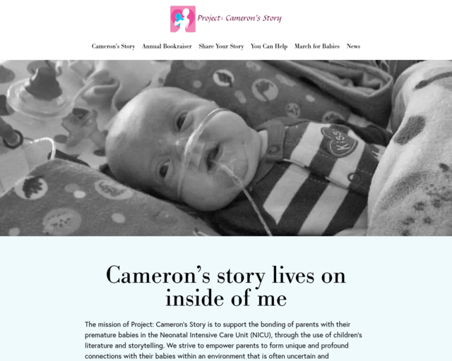 Screenshot of the Project Cameron's Story website