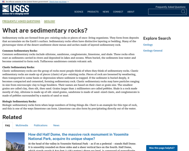 Screenshot of the Clastic Sedimentary Rocks 4 website