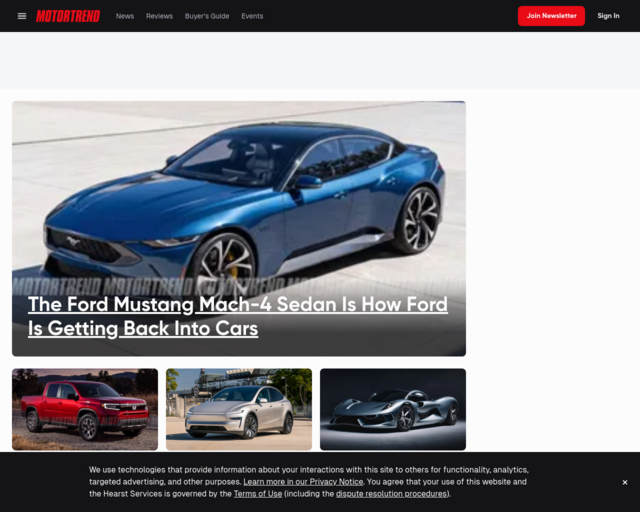 Screenshot of the Motor Trend website