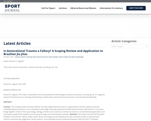 Screenshot of the The Sport Journal website