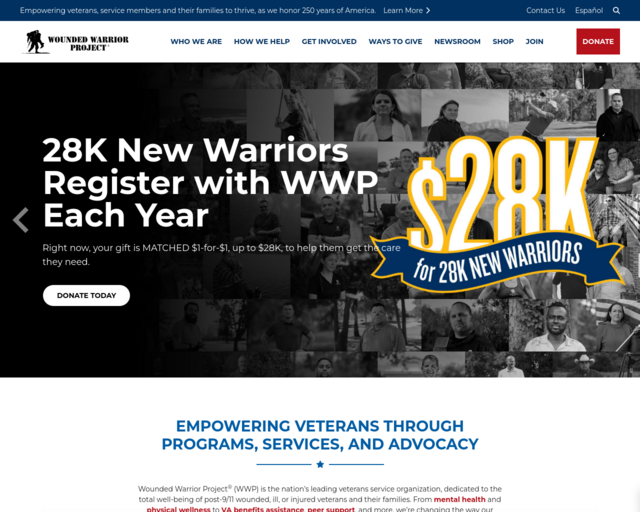 Screenshot of the Wounded Warrior Project website