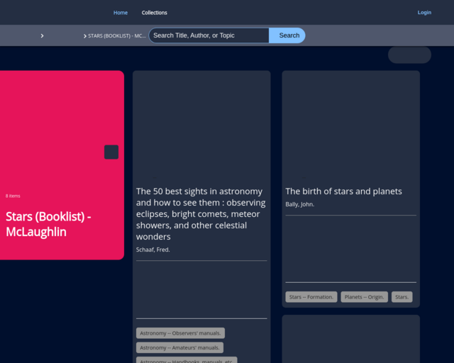 Screenshot of the Collection of digital and print books on Stars website