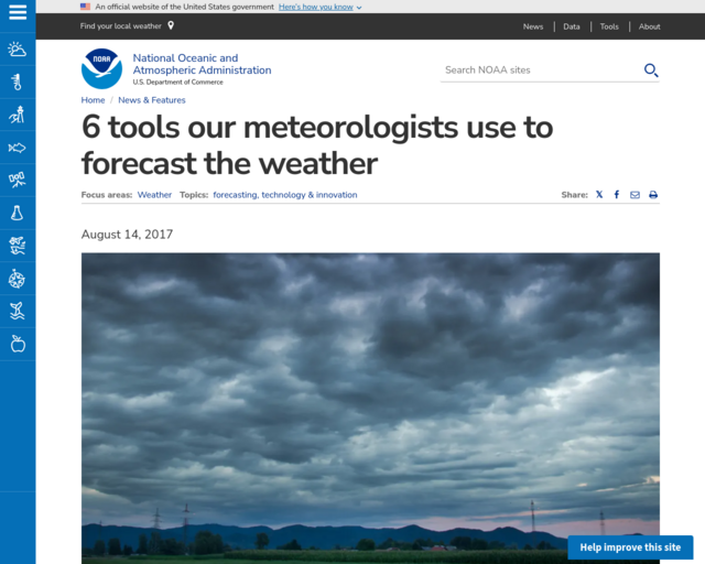 Screenshot of the National Oceanic and Atmospheric Administration website