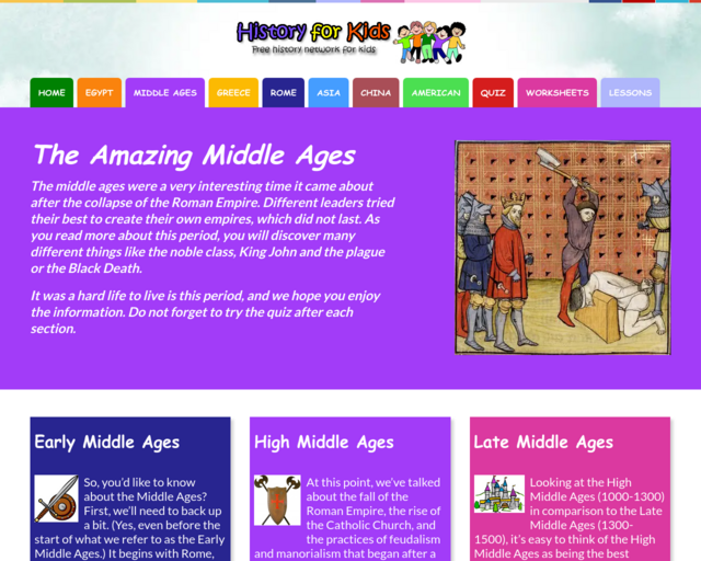 Screenshot of the The Amazing Middle Ages website