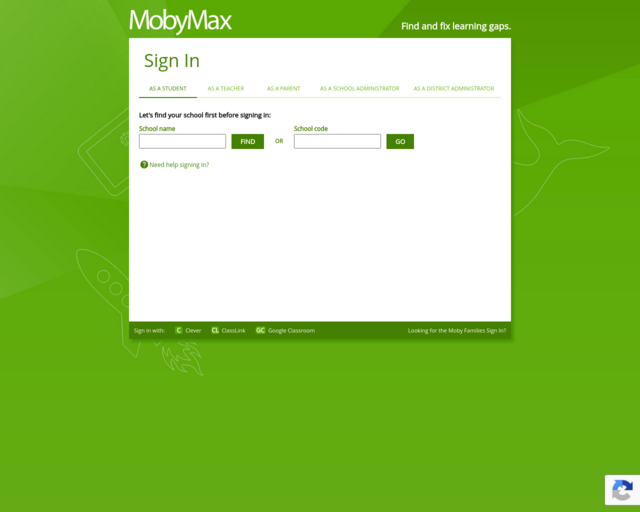 Screenshot of the Moby Max website