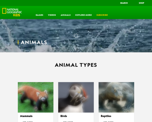 Screenshot of the National Geographic Kids website