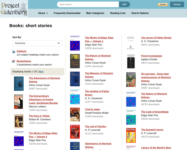 Screenshot of the Project Gutenberg website