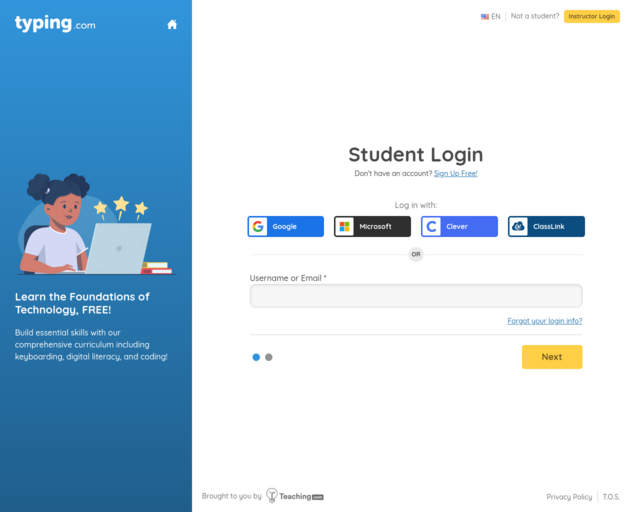 Screenshot of the Typing.com website