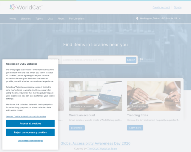 Screenshot of the WorldCat Book Search website