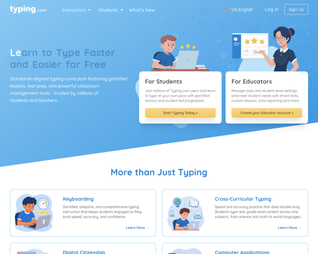 Screenshot of the Typing.com website