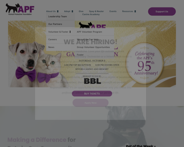 Screenshot of the Animal Protective Foundation website