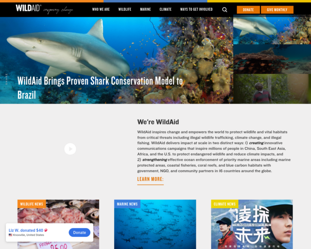 Screenshot of the WildAid website
