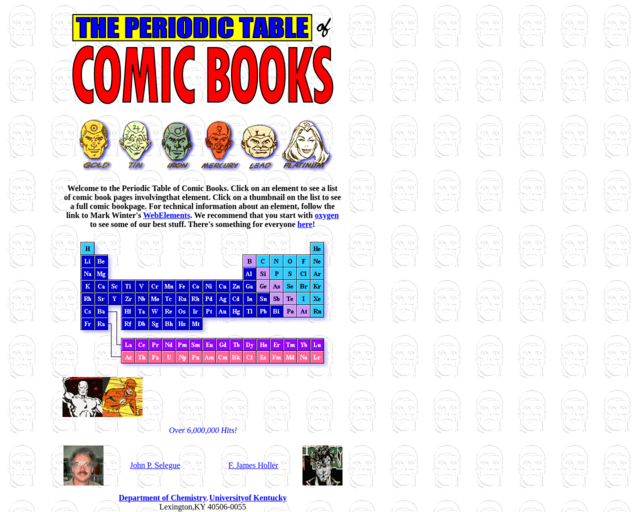 Screenshot of the Periodic Table of Comic Books website
