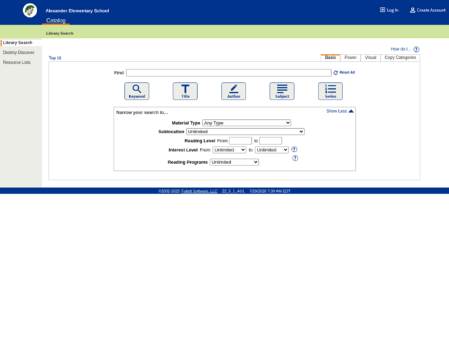 Screenshot of the OPAC website