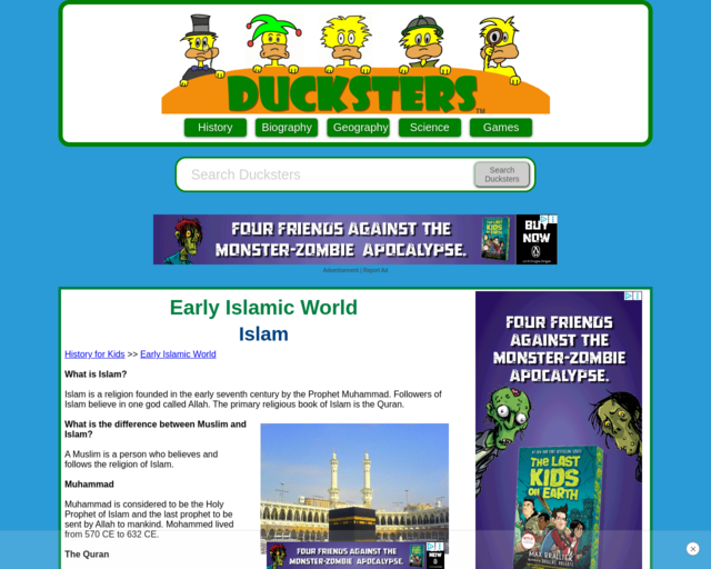 Screenshot of the Ducksters website