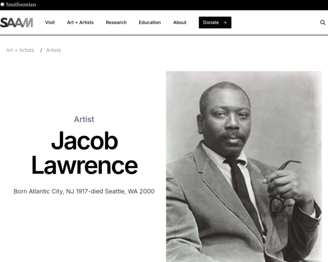 Screenshot of the Jacob Lawrence at the Smithsonian American Art Museum website