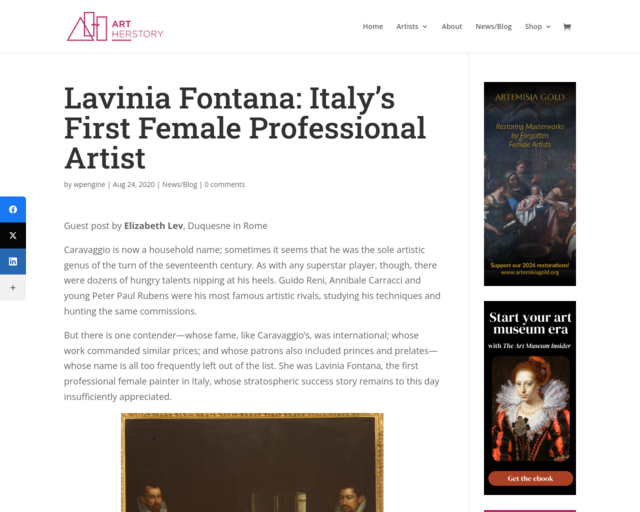 Screenshot of the Lavinia Fontana: Italy’s First Female Professional Artist website