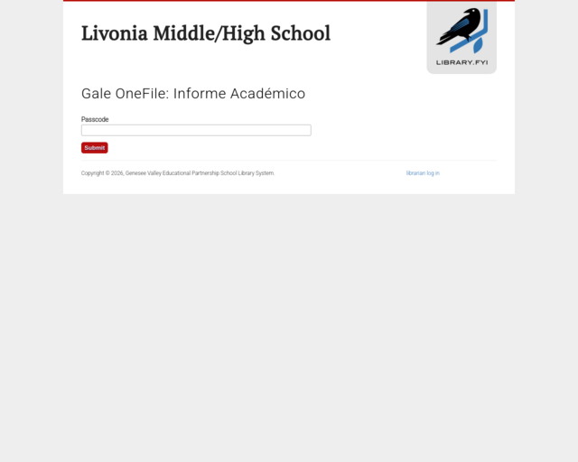 Screenshot of the Gale Novel Informe Academico website