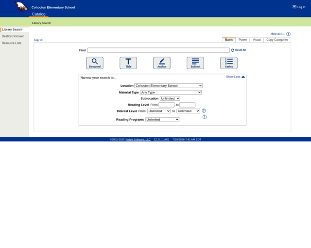 Screenshot of the OPAC website
