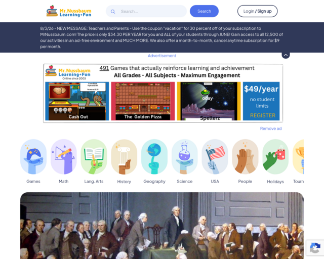 Screenshot of the Mr. Nussbaum.com website