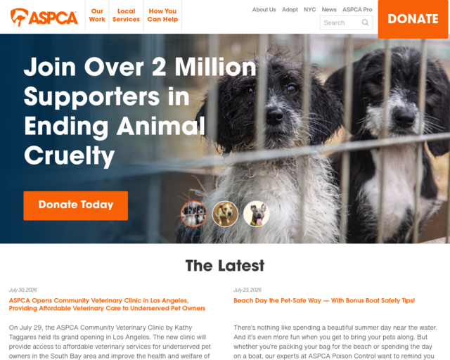 Screenshot of the ASPCA website