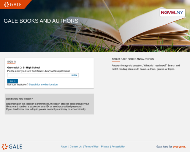 Screenshot of the Gale Books & Authors website