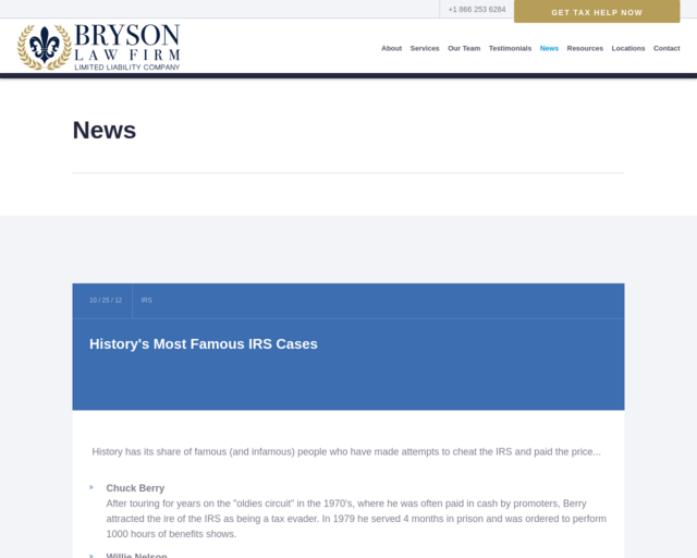 Screenshot of the Famous IRS Cases website