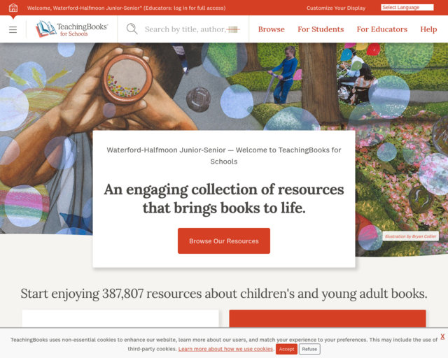 Screenshot of the TeachingBooks (Jr/Sr High) website