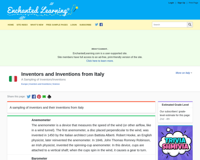 Screenshot of the Italian Inventions2 website