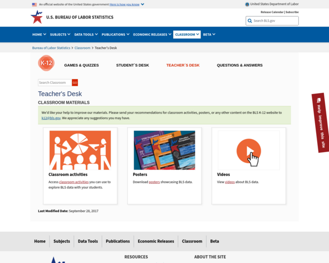 Screenshot of the Bureau of Labor Statistics--Careers website