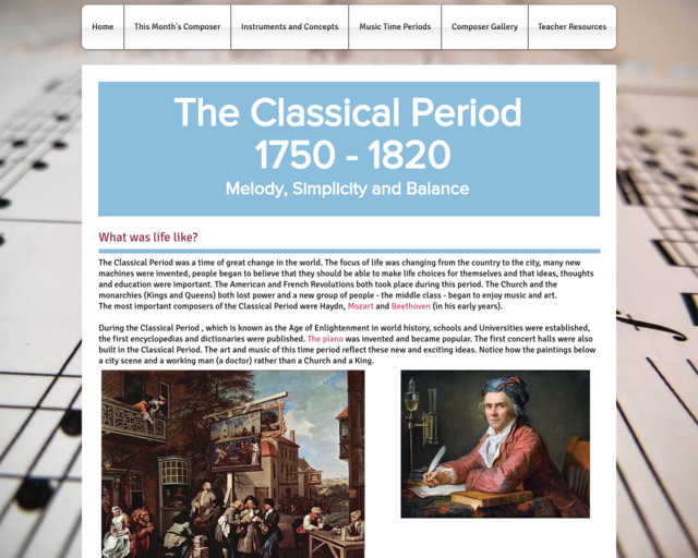 Screenshot of the Germany Music, Inventions, History website