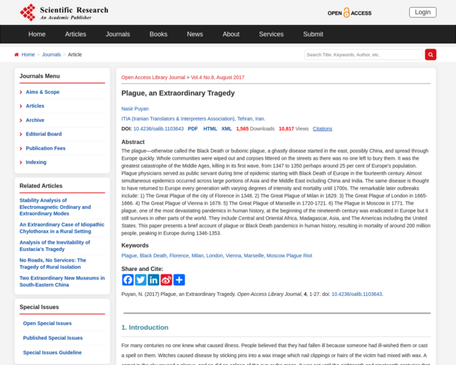 Screenshot of the Great Plague in Italy (1600s) website
