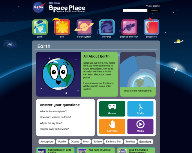 Screenshot of the NASA Space Place website