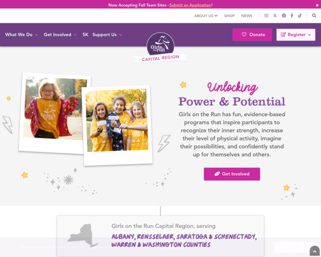 Screenshot of the Girls on the Run website