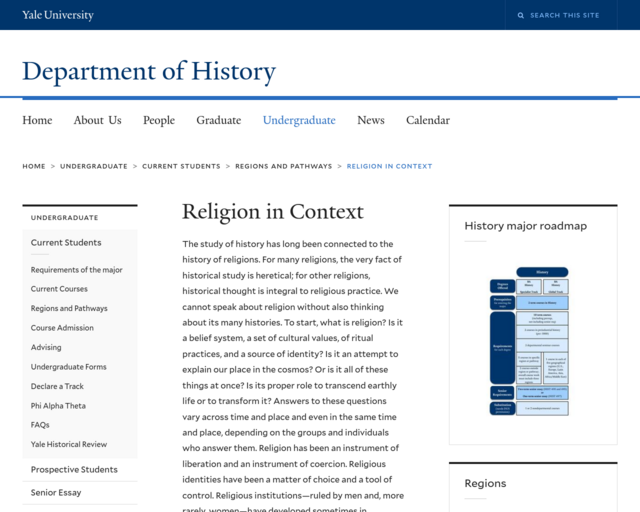 Screenshot of the History of Religion website