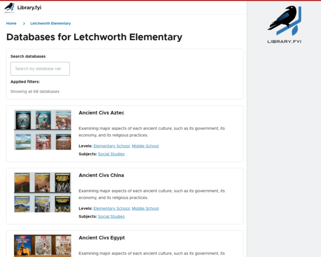 Screenshot of the All Databases website