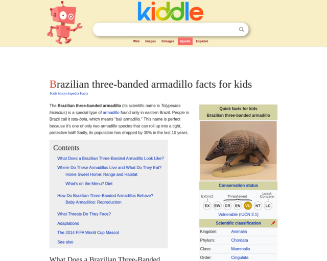 Screenshot of the Kiddle Facts website