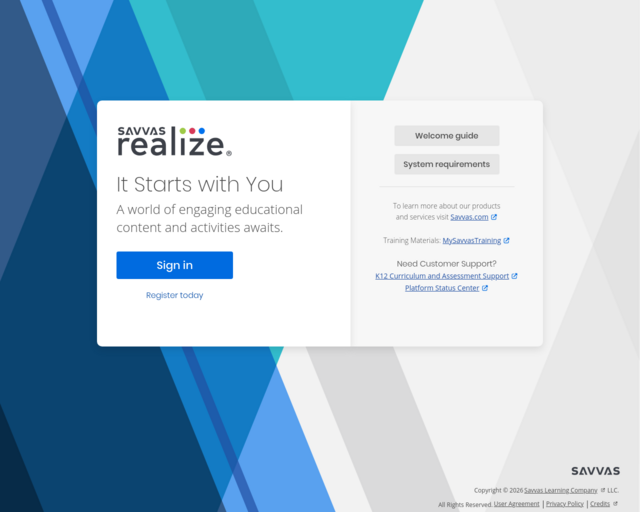 Screenshot of the Pearson Realize website