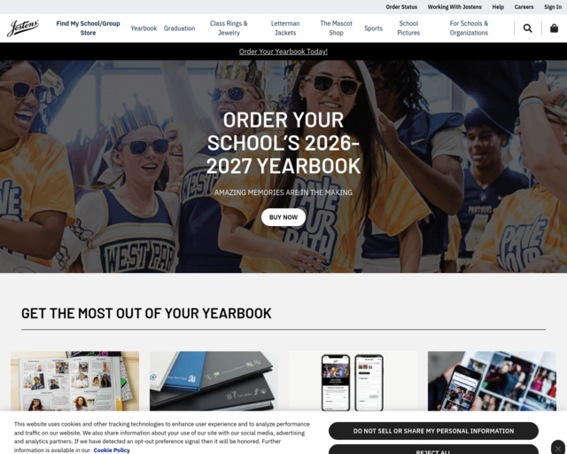 Screenshot of the Yearbook:  Jostens, order online website