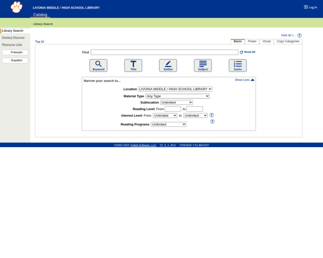 Screenshot of the OPAC website