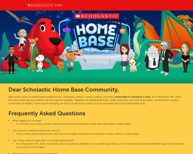 Screenshot of the Scholastic Home Base website