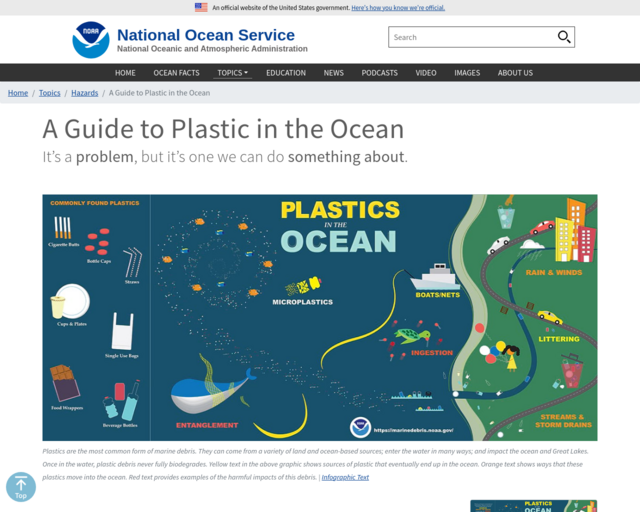 Screenshot of the A Guide to Plastic in the Ocean website