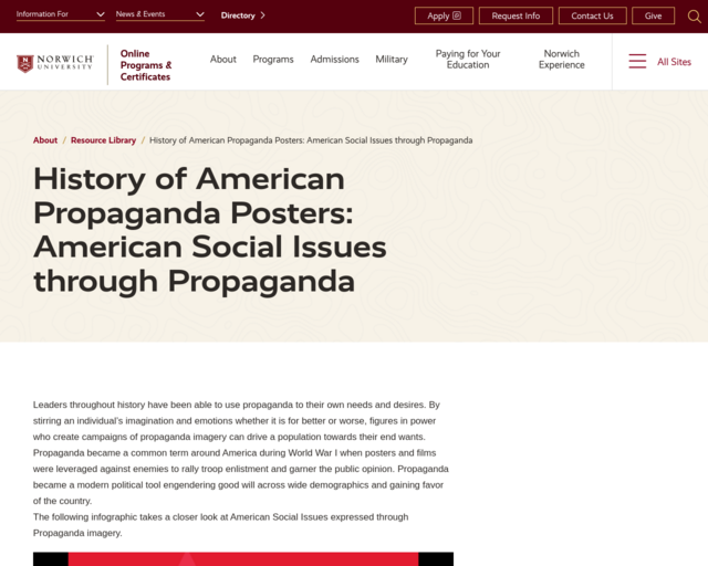 Screenshot of the History of Propaganda in the US website