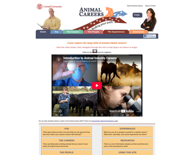 Screenshot of the Animal Careers website