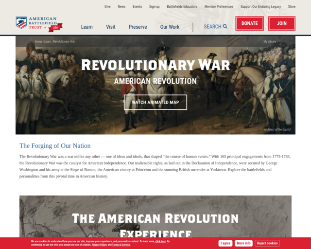 Screenshot of the American Battlefield Trust website